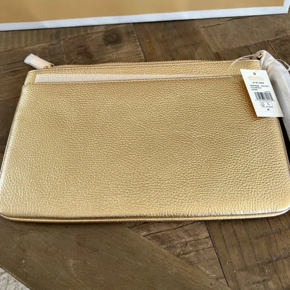 NWT Michael Kors Gold pebbled leather wristlet
